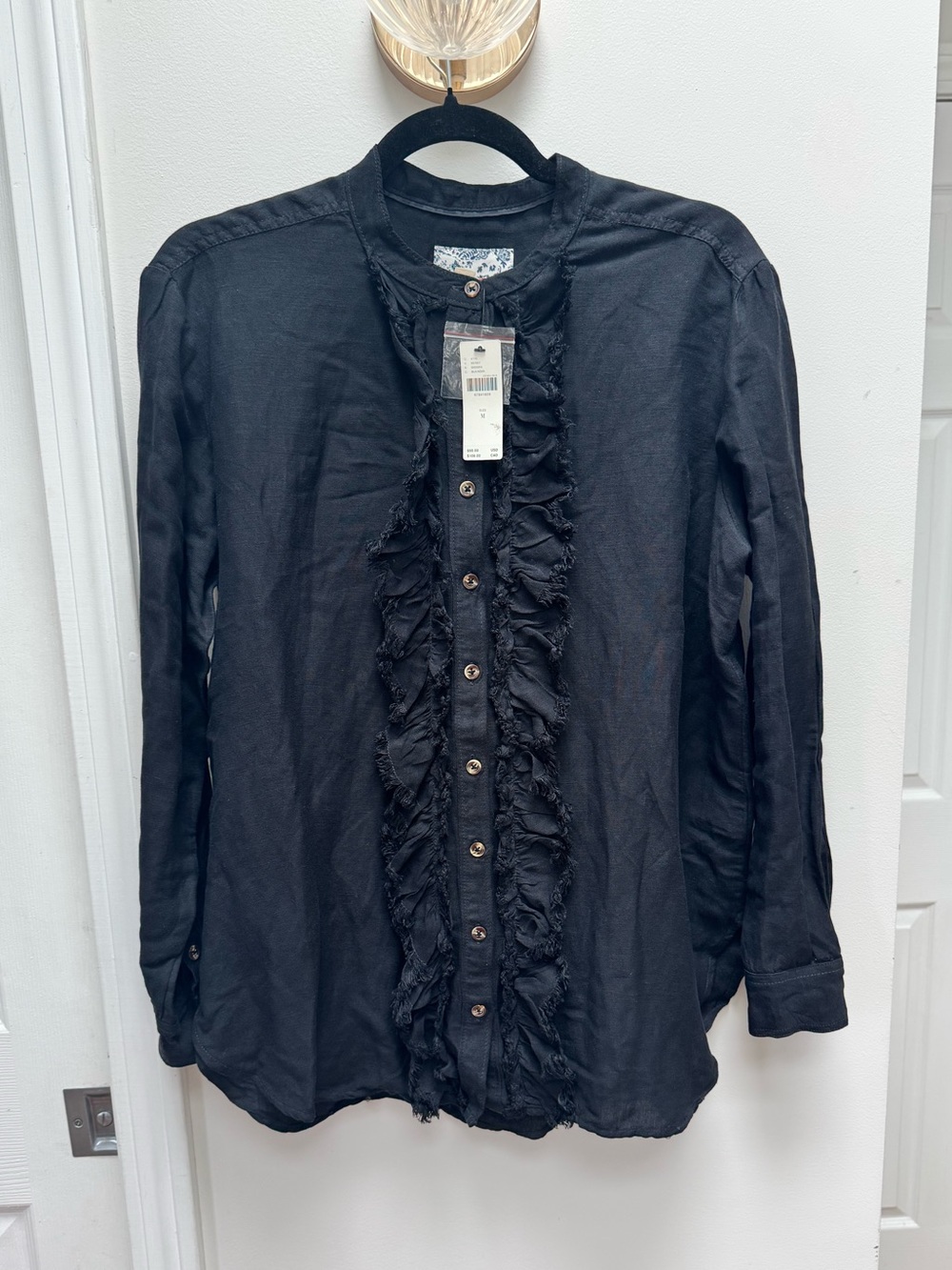Anthropologie Pilcro Black Ruffle-Front Button Shirt NWT